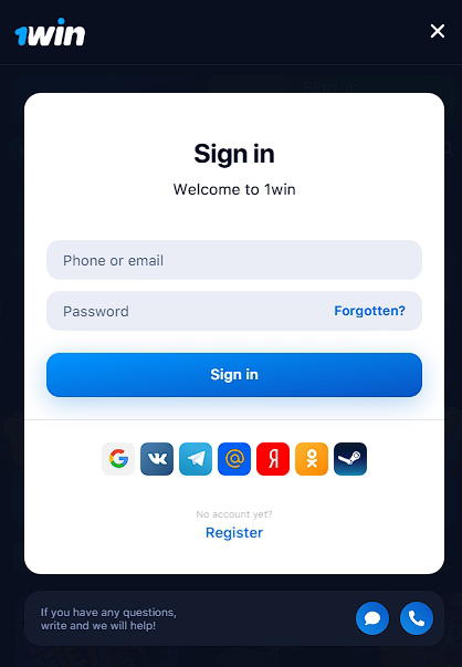 1win login form